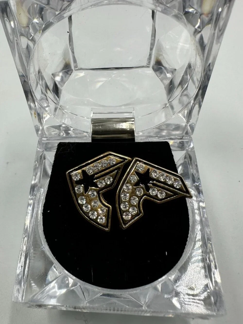 3/$30 Y2K Streetwear Logo Rhinestone Stud Earrings Gold Tone Hip Hop Style